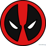 A vibrant, finished Deadpool logo illustration, perfect for Marvel fans.