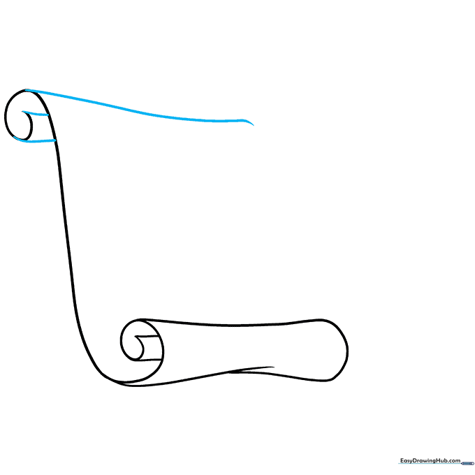 Connecting the scrolls with long curved lines to define the main body of the parchment.
