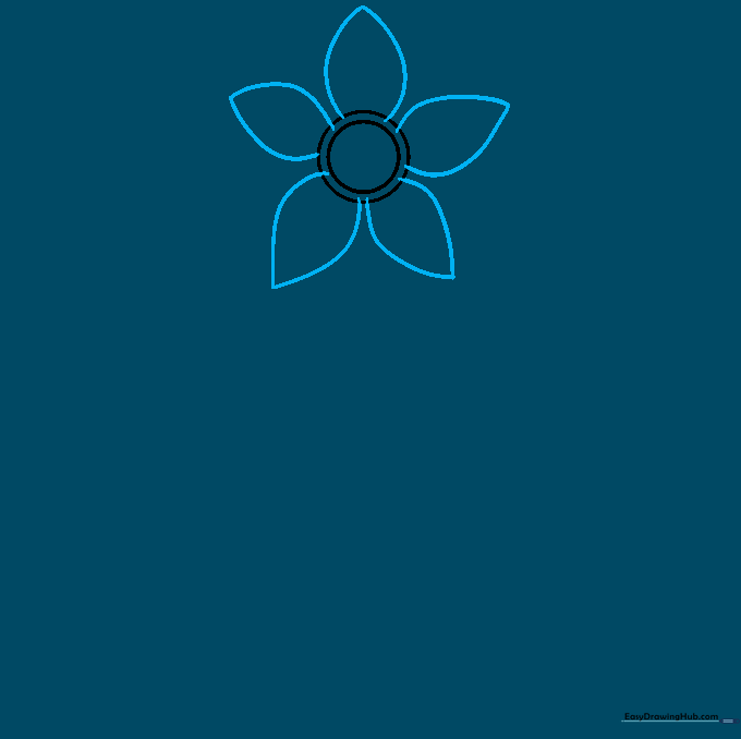 Five petal-shaped guidelines drawn around the central circles to form the Demogorgon's face structure.