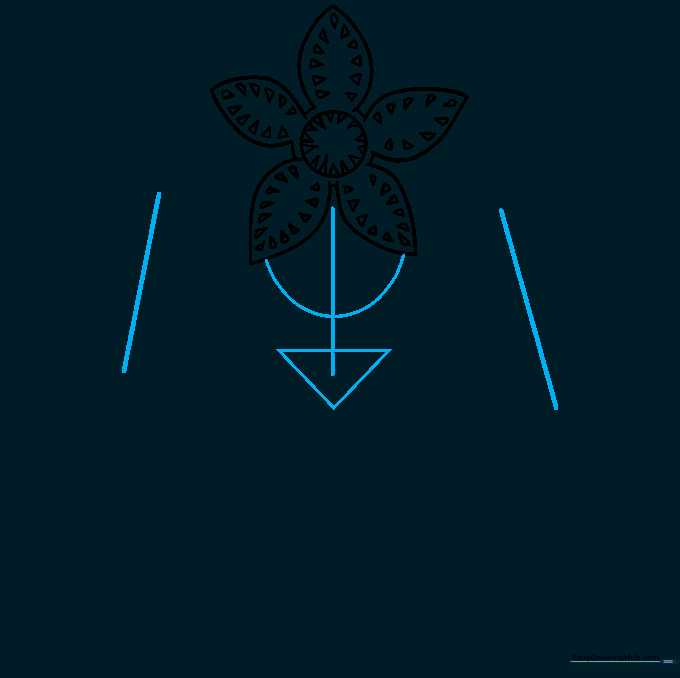 Simple geometric shapes including a triangle and lines used as a framework for the Demogorgon's body.