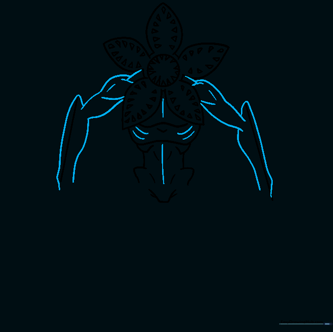 Detailed sketch of the Demogorgon's arms with sharp elbows and defined muscle structure.