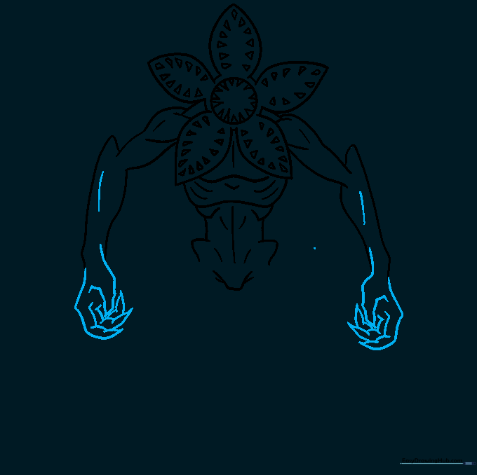 Drawing of the Demogorgon's hands featuring long, curved, and sharp claws.