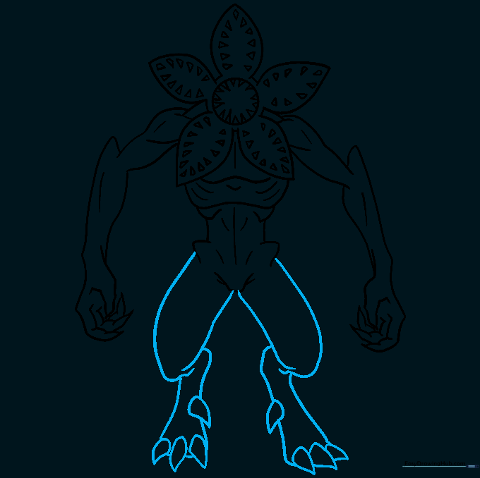Sketch of the Demogorgon's long, bent legs and clawed feet.