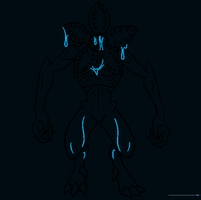 Final line art of the Demogorgon with added texture details like slime and muscle definition.