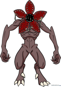 A high-quality, finished illustration of the Demogorgon from Stranger Things, showcasing its iconic petal-mouth and skeletal frame.