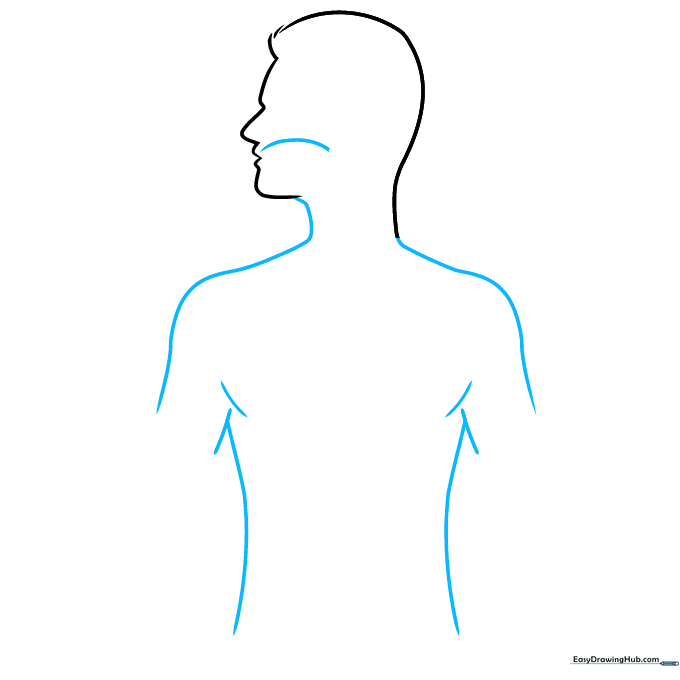 Human torso outline showing the neck, shoulders, and the beginning of the internal throat passage.