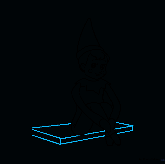 Drawing a 3D-style shelf for the elf to sit on.