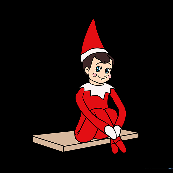 The finished, colored Elf on the Shelf drawing.