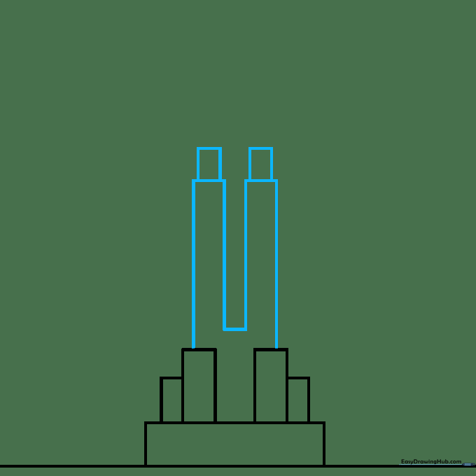 Drawing showing a large U-shape added to the top of the base rectangles with small rectangular accents.