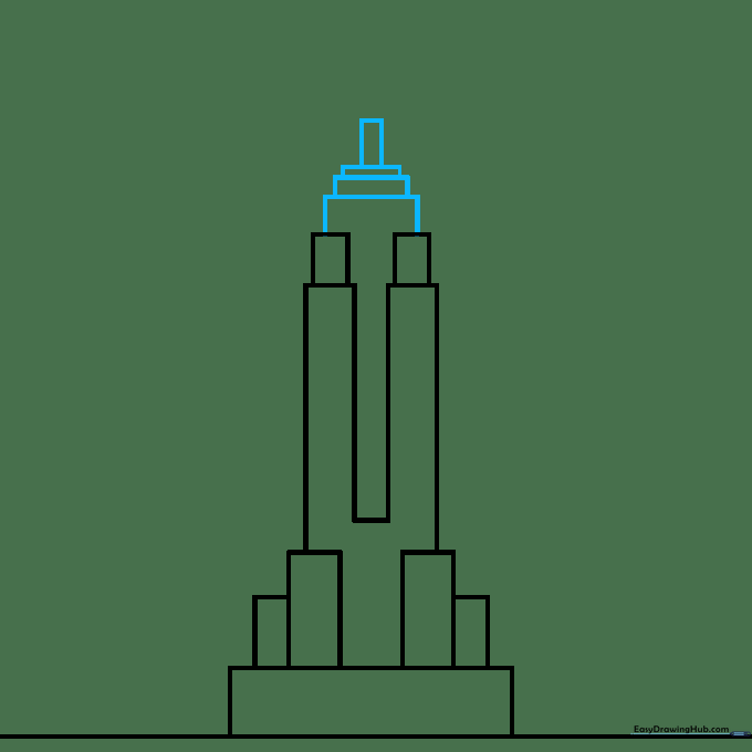 Adding three progressively smaller horizontal rectangles and one tall vertical rectangle to the top of the building.