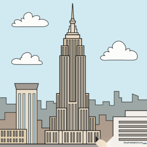 A vibrant, finished illustration of the Empire State Building standing tall in a city skyline.