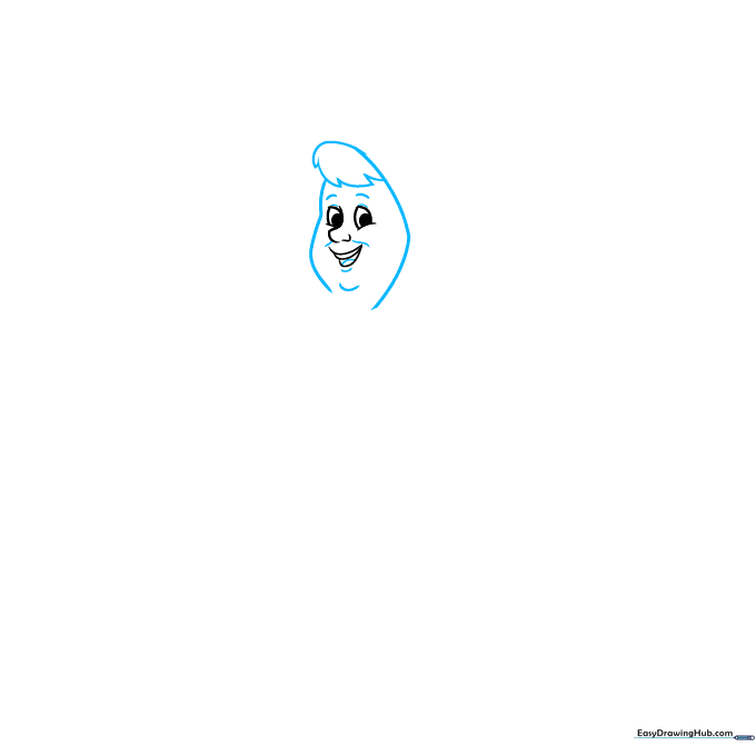 Drawing the Fairy Godmother's hair texture using short, jagged lines around the hood and refining the chin.