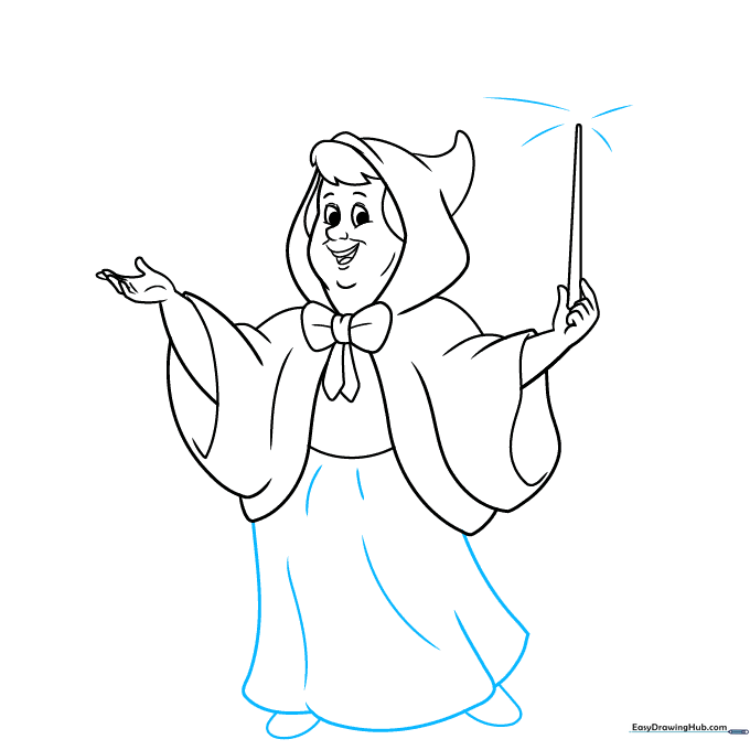 Adding the skirt, shoes, and a starburst effect at the tip of the magic wand.