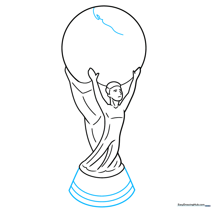 Refining the globe section with diagonal lines and continent outlines.