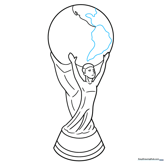 Detailed drawing of the continents on the trophy globe.