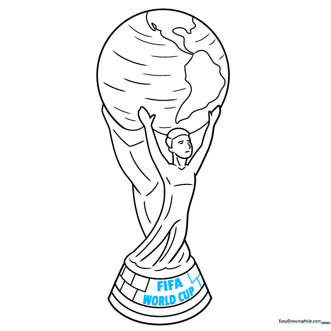 Adding the FIFA World Cup label to the base and outlining the final drawing.