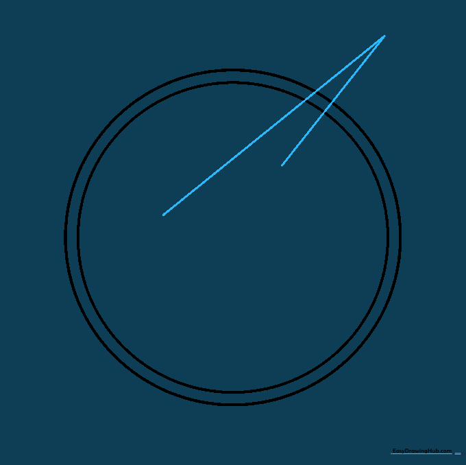 Two intersecting straight lines forming the sharp, pointed tip of a lightning bolt extending from the circle.