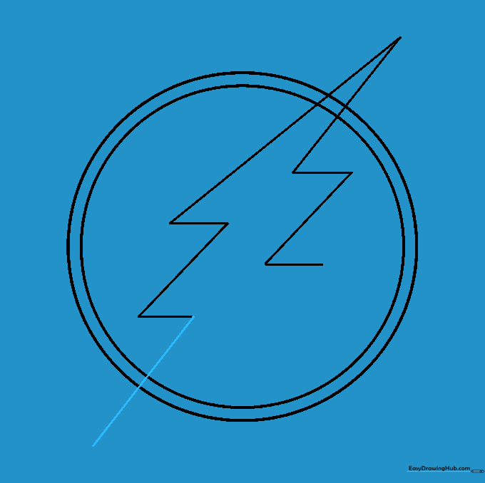 A long diagonal line extending from the bolt structure, reaching outside the circular border.