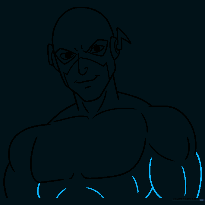 Sketching the torso and abdominal muscles of The Flash.