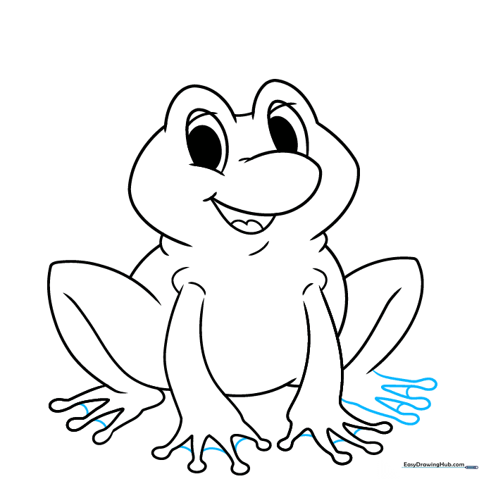 Adding webbed details between the frog's toes.