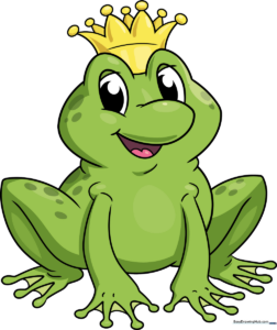 A vibrant, finished illustration of a friendly Frog Prince wearing a golden crown.