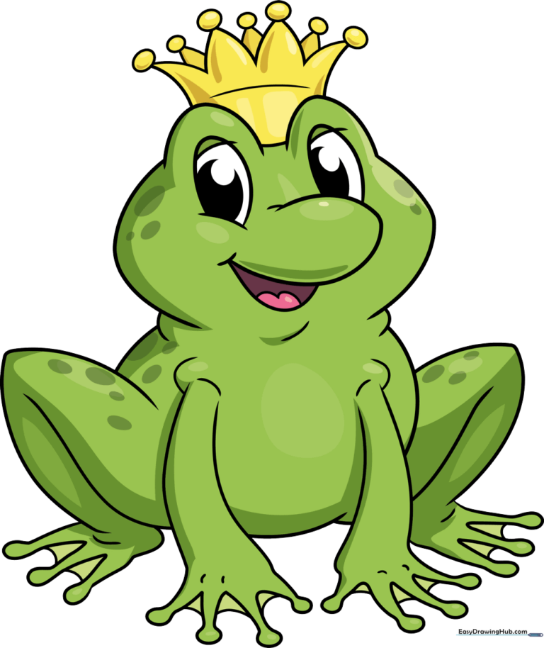 A vibrant, finished illustration of a friendly Frog Prince wearing a golden crown.