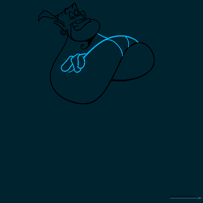 Detailing the Genie's wrist shackles and hand placement.