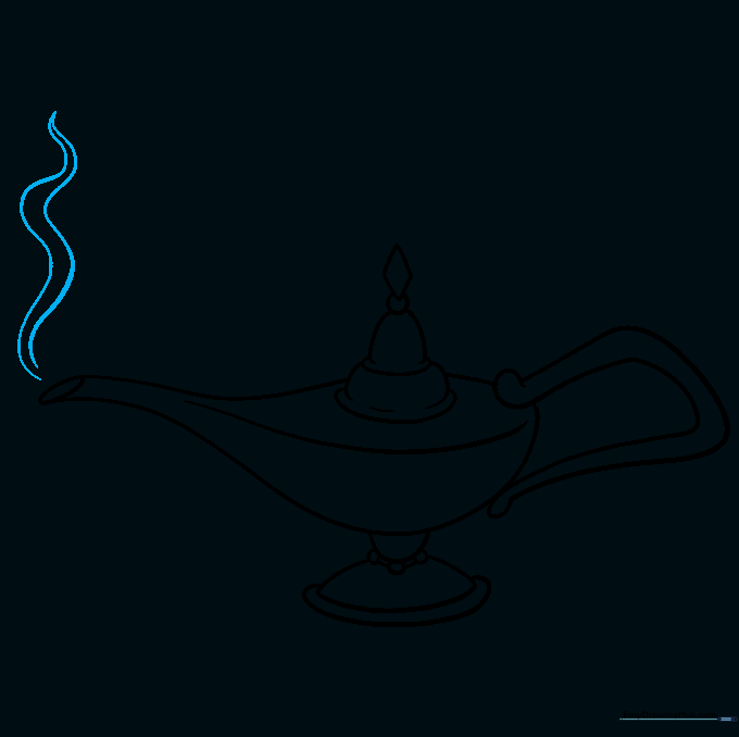 A wisp of magical smoke rising from the lamp spout.