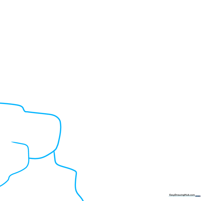 Pencil sketch showing the initial curved lines forming the first rocky cliff edge of the canyon.