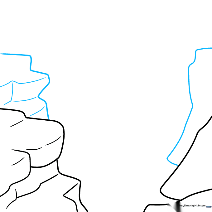 Detailed sketch of canyon walls with added horizontal and vertical lines for rock texture.