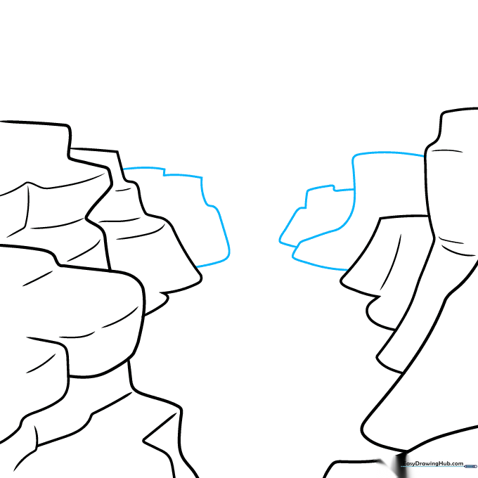 Sketch showing distant canyon layers added to the background to build perspective.