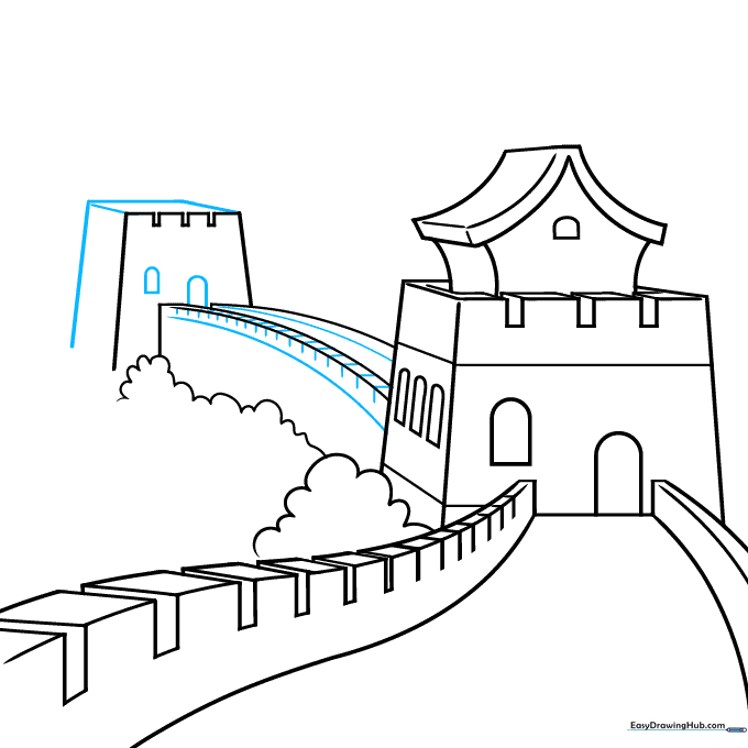 Adding stone texture details to the wall and finalizing the second tower.