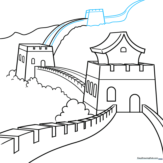 Adding a third tower and extending the wall path into the far distance.