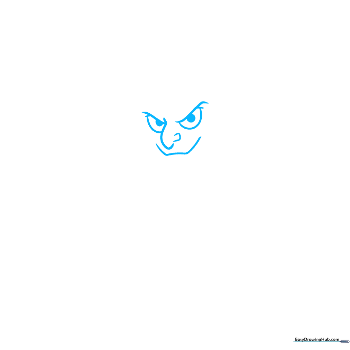 Pencil sketch of Green Goblin eyes and nose showing basic geometric shapes.