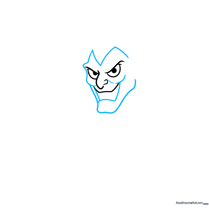 Drawing the jawline and brow structure for the Green Goblin character.