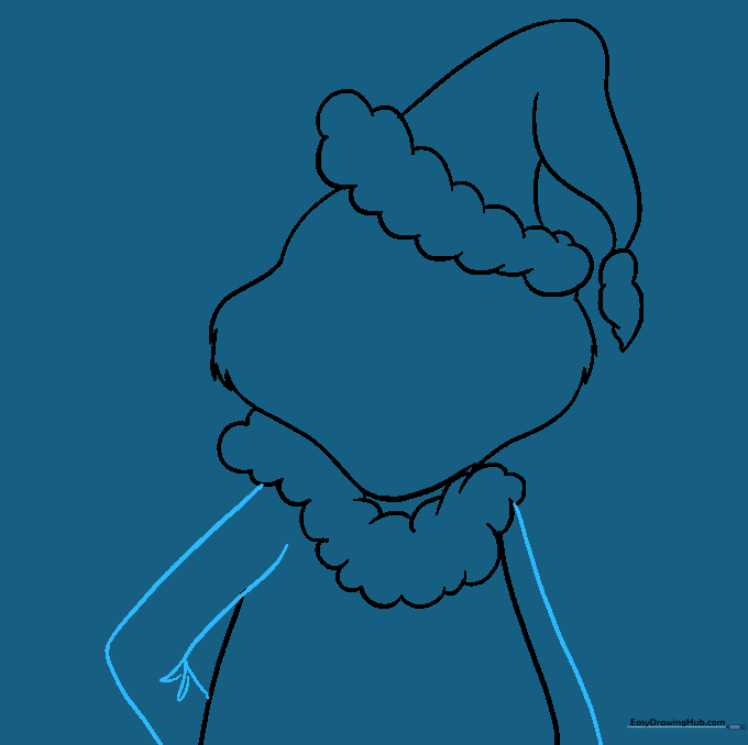 Two arms drawn with simple curved lines extending from the body, showing a bent elbow position.
