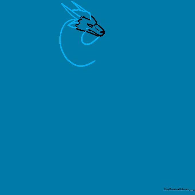 Drawing the Haku dragon's ears, antlers, and the beginning of the long neck.