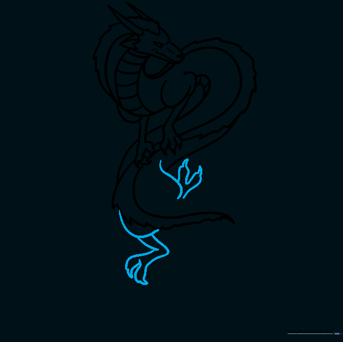 Drawing the rear legs and haunches of the Haku dragon.