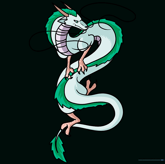The completed, colored illustration of the Haku dragon.