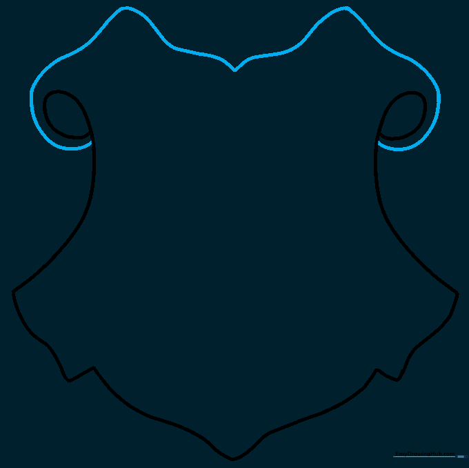 Drawing the top edge of the shield with a central dip and side bulges.