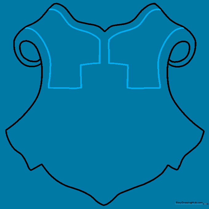Adding vertical and horizontal lines to split the top of the shield into two distinct sections.