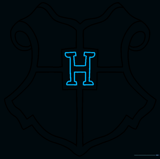A clear, bold serif letter H drawn inside the central square of the shield.