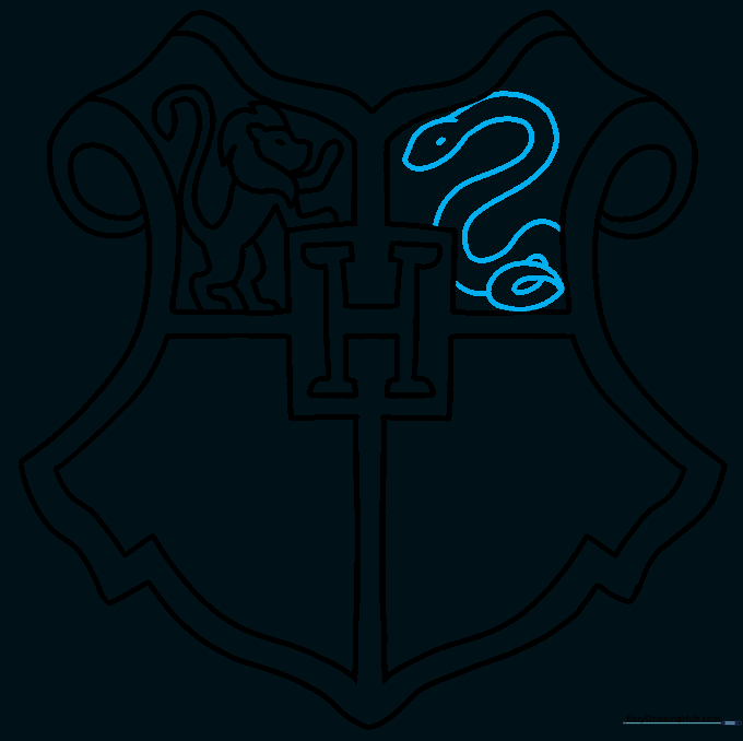 A coiled snake illustration drawn within the upper-right quadrant of the shield.