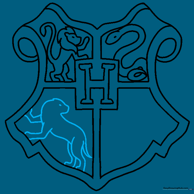 A badger sketch positioned in the lower-left quadrant of the shield.