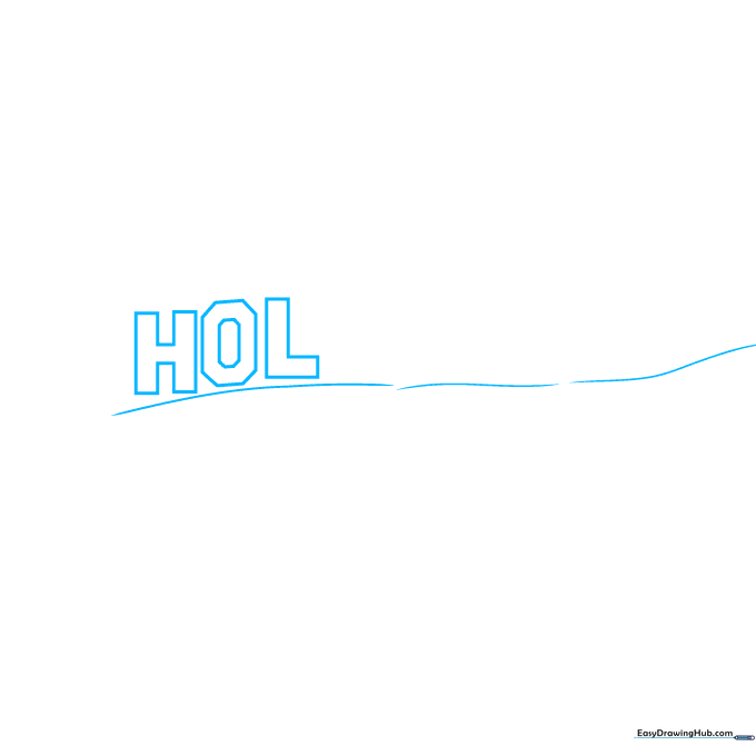 Pencil sketch showing the initial diagonal ridge line and the first three letters of the Hollywood sign.