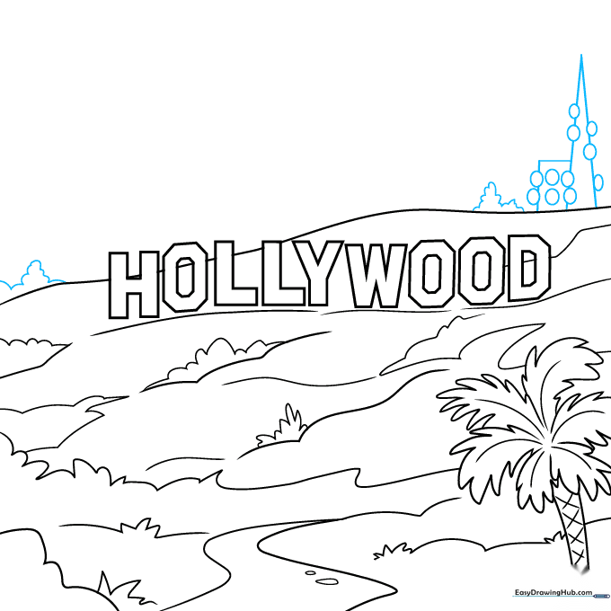 Sketch of the communications facility tower and building structures on the mountain.