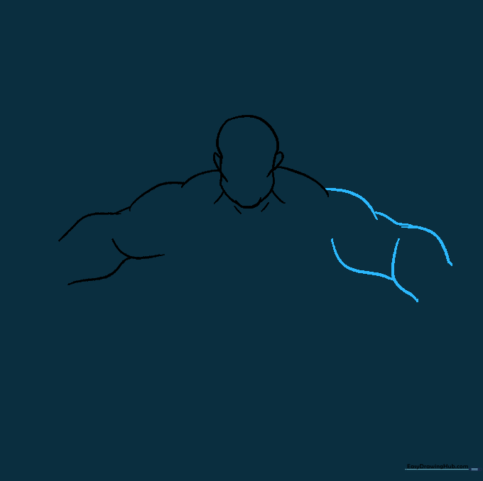 Drawing the second muscular arm to match the first.