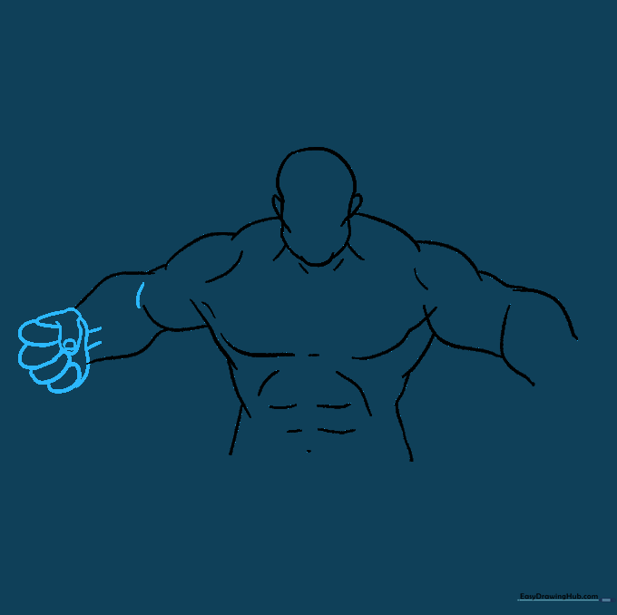 Detailed drawing of the Hulk's clenched fist with visible knuckles and thumb.