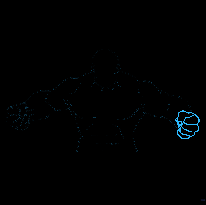 Drawing the second clenched fist to complete the Hulk's arm pose.