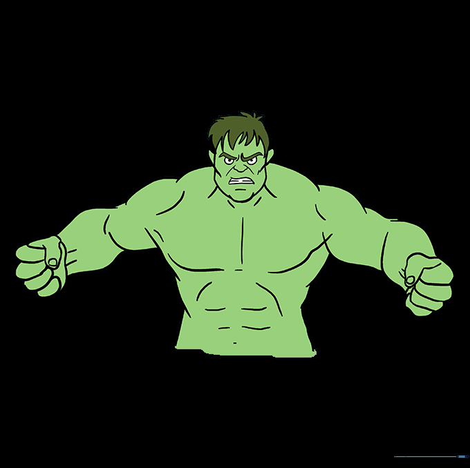 The completed Hulk drawing colored in his signature green.